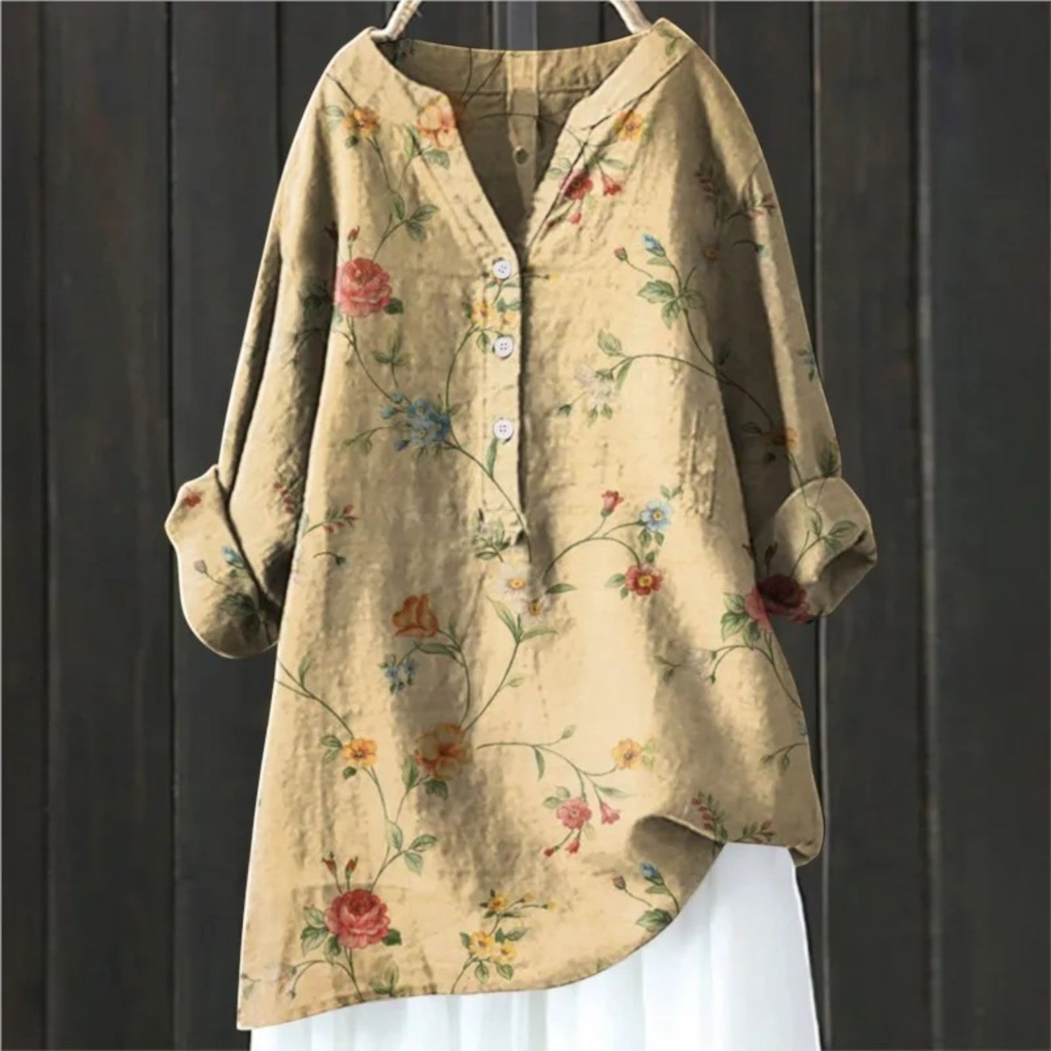 Bloemenblouse Met V-hals | Lange Mouwen