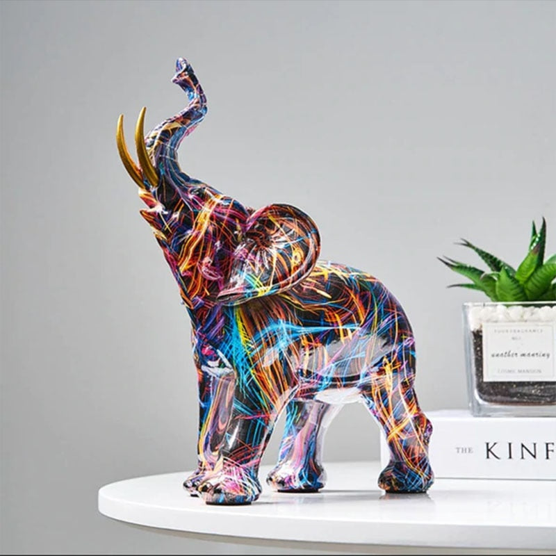 Handgemaakte Abstracte Olifant Standbeeld – Kleurrijke Decoratieve Kunst Sculptuur voor Levendige Woondecoratie
