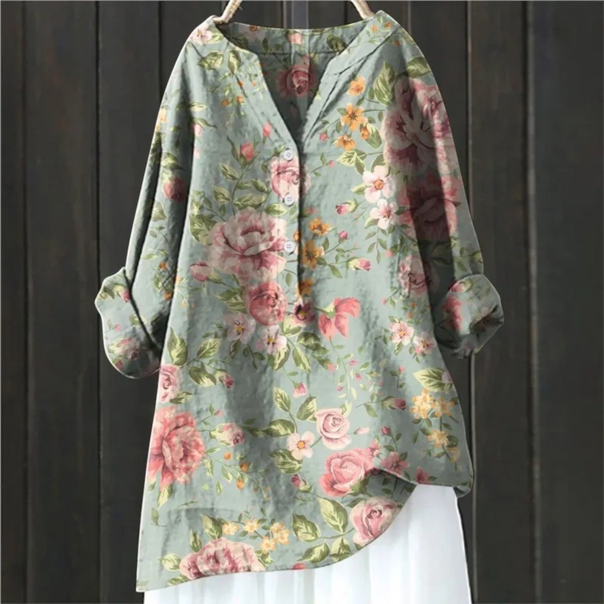 Bloemenblouse Met V-hals | Lange Mouwen