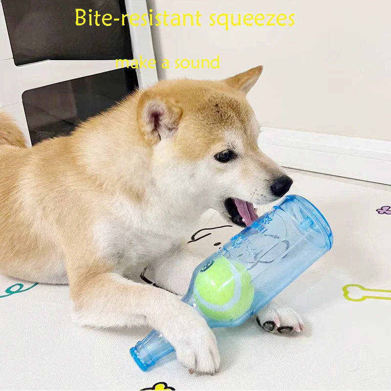 Hondenspeeltje BounceBottle | Piept & Stuitert | TPR-Rubber met Tennisbal-Design | Voor Kleine tot Grote Honden