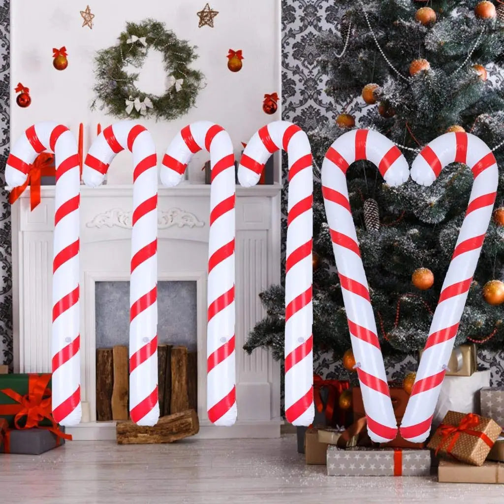 CandyFest Opblaasbare Kerstmis Suikerspinnen – Set van 4 PVC-decoraties van 87 cm