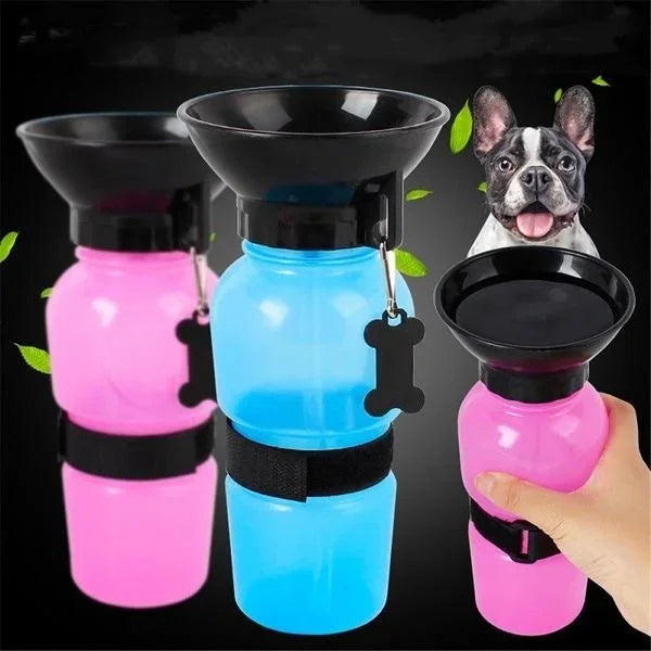 Honden Drinkfles HydroPaws | 2-in-1 met Kom | Lekvrij & Draagbaar | 500ml | Blauw, Roze, Grijs