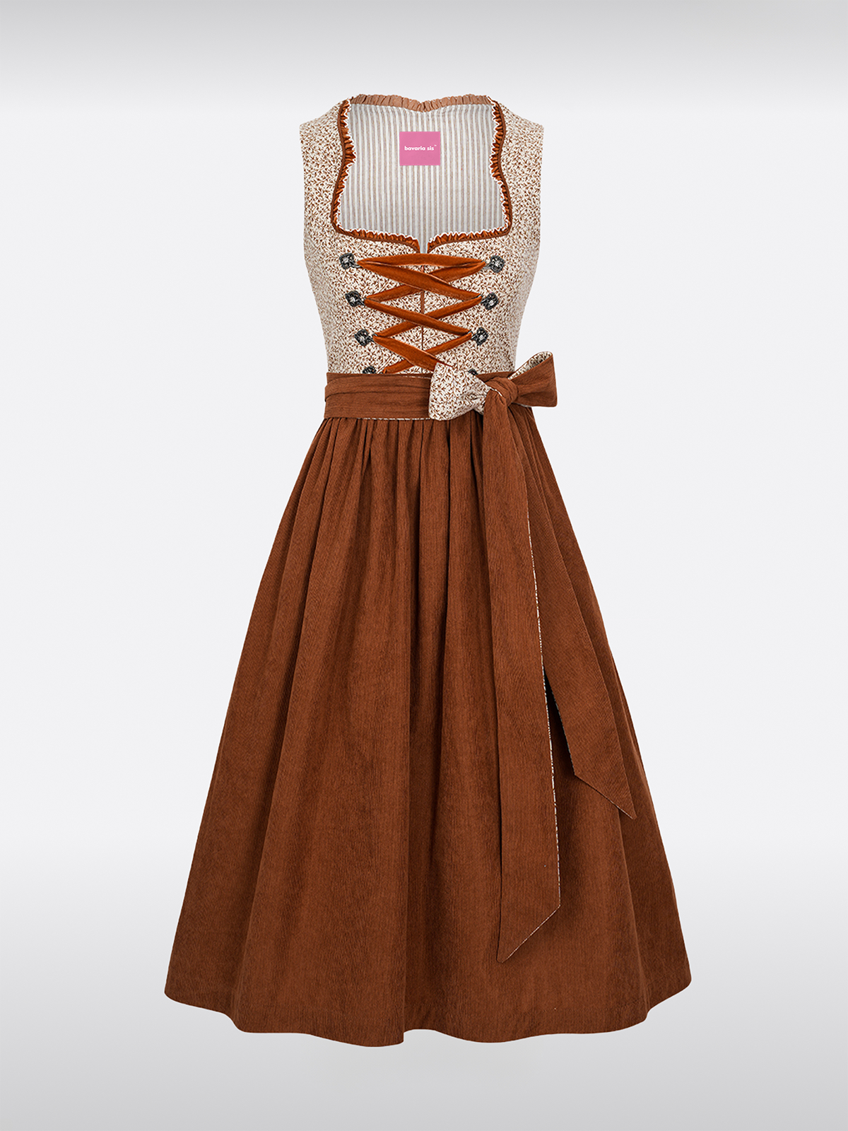 Braun Hartvormige Uitsnede Rits Voorkant Dirndl