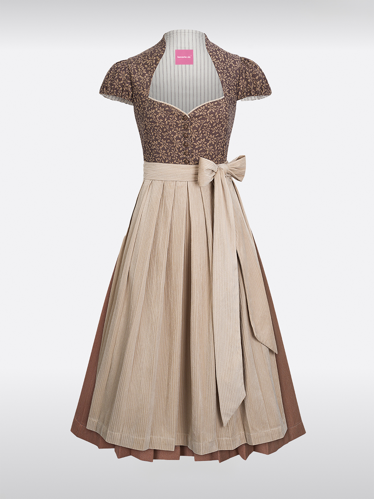 Braun Hartvormige Uitsnijding Knopen Dirndl