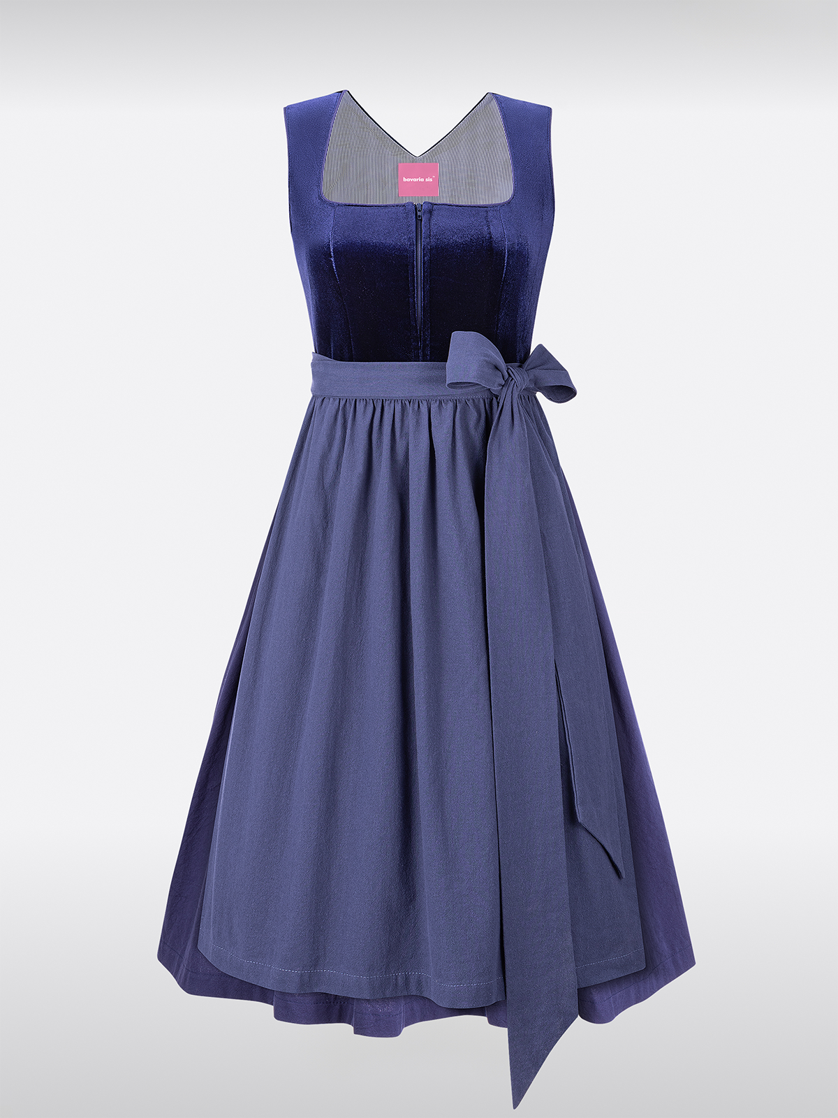 Blauwe Fluwelen Dirndl met Rechte Halslijn