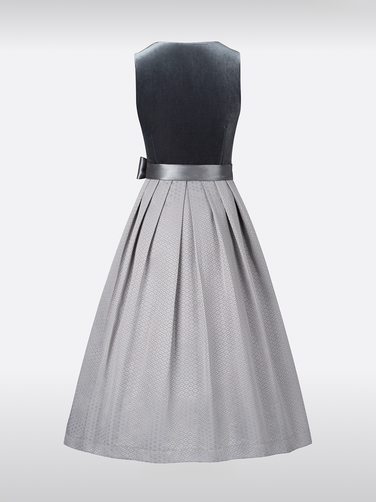 Samt Dirndl in Grijs met Rechte Halslijn