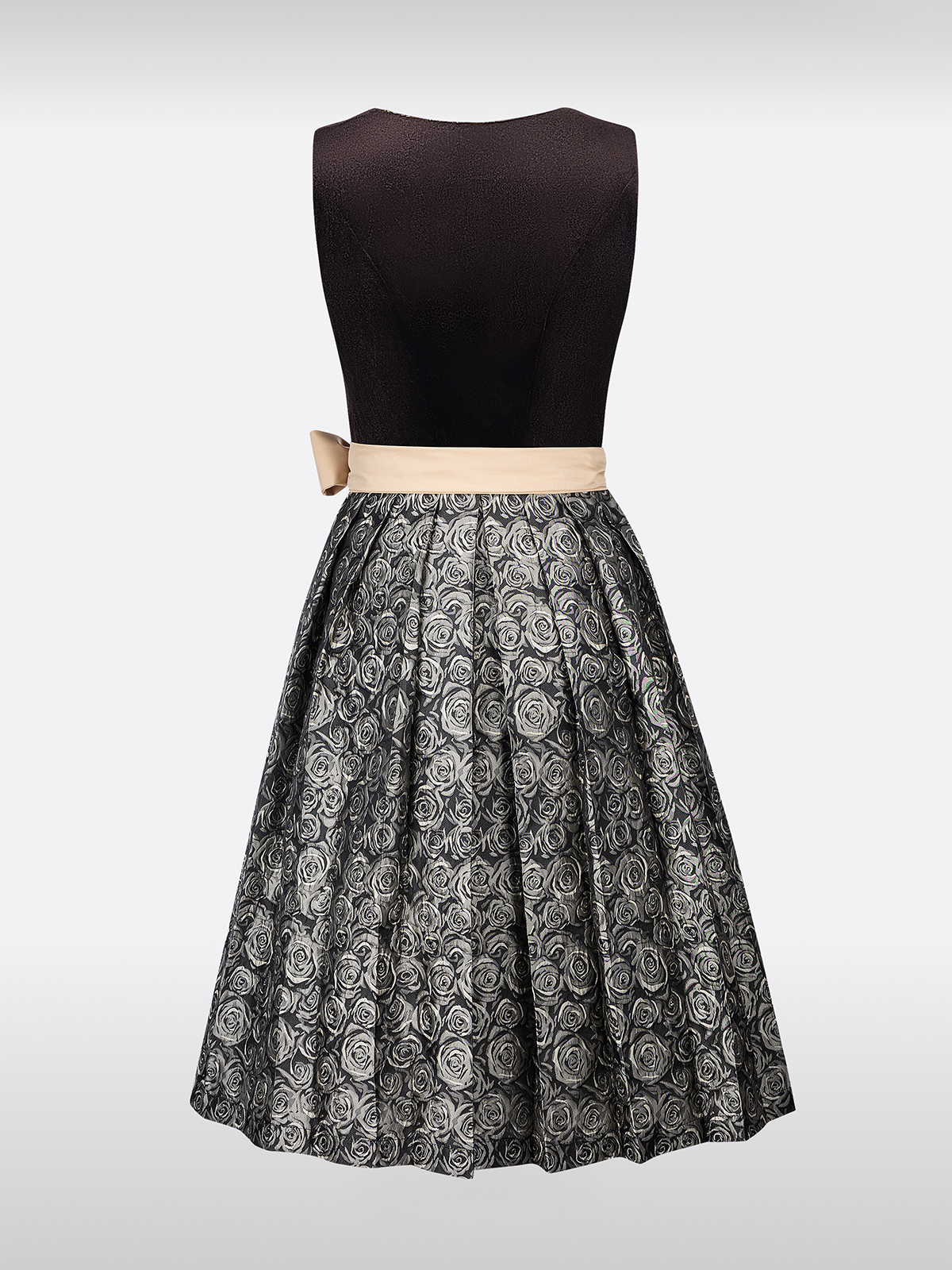 Samt Dirndl in Bruin met Rechte Halslijn Bloemenpatroon