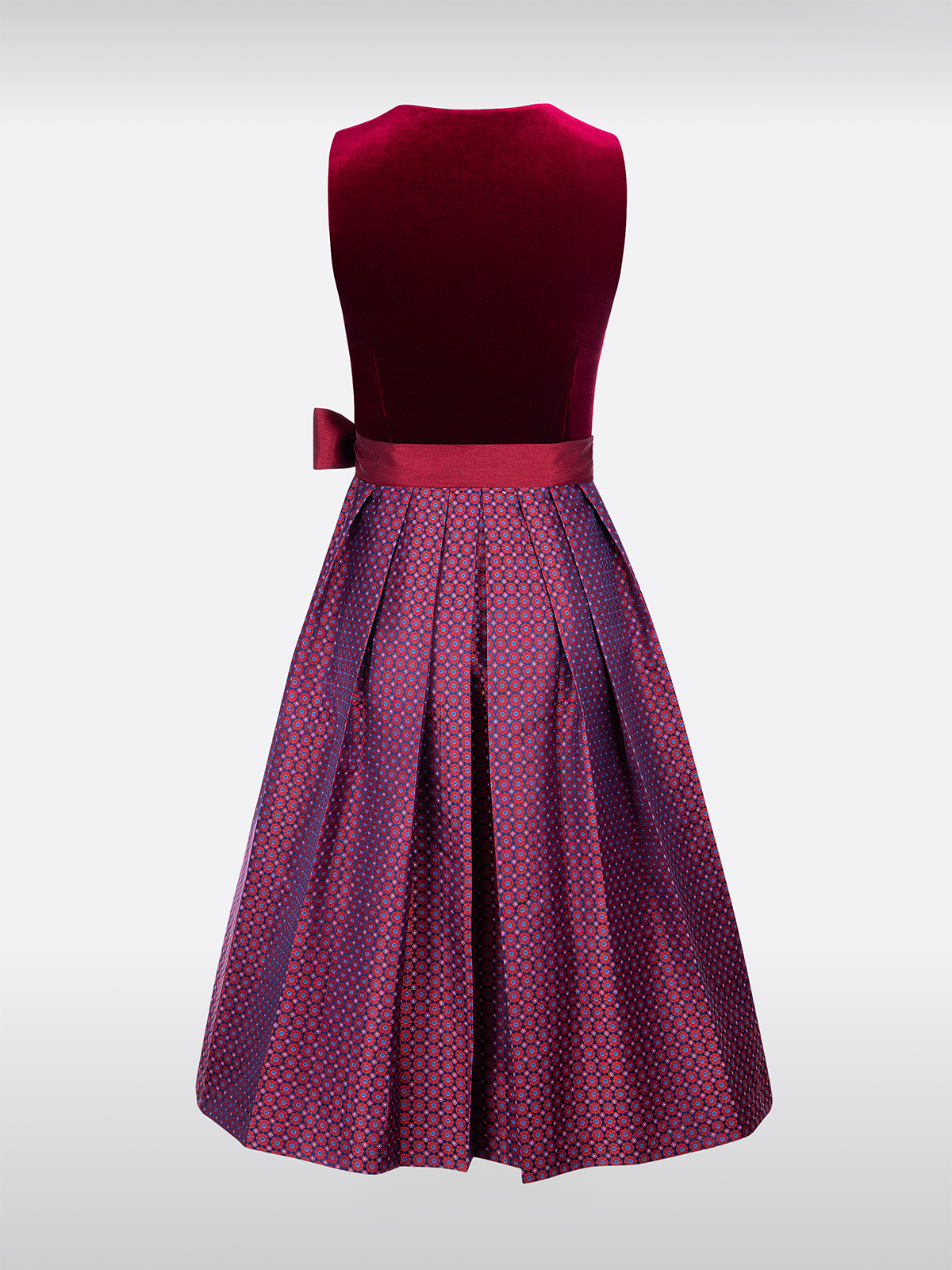 Rode Fluwelen Dirndl Rechte Halslijn Gestructureerd