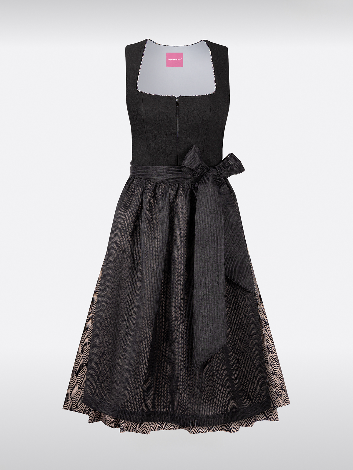 Dirndl in Zwart met Rechte Halslijn Geometrische Patronen