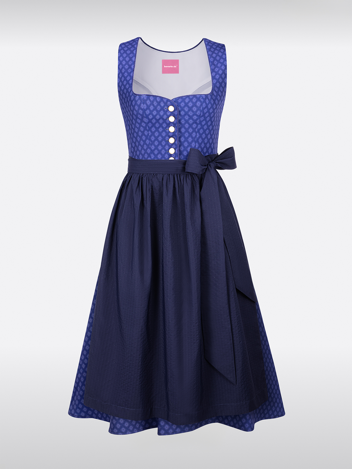 Blauwe Hartvormige Halslijn met Knopen Gestructureerd Patroon Dirndl