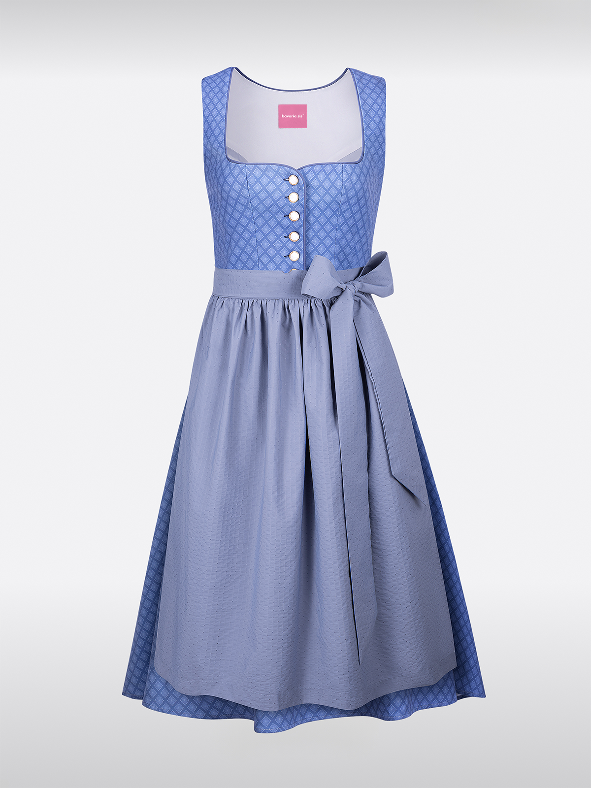 Blauwe Hartvormige Uitsnijding met Knopen Gestructureerd Patroon Dirndl