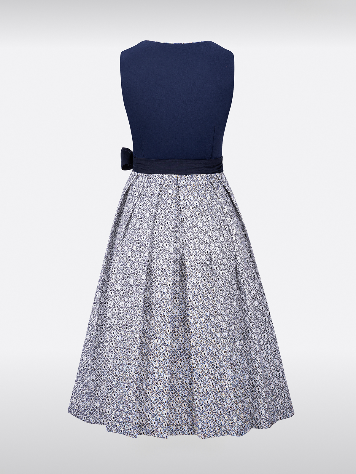 Blauwe Dirndl met Rechte Halslijn en Gestructureerd Patroon