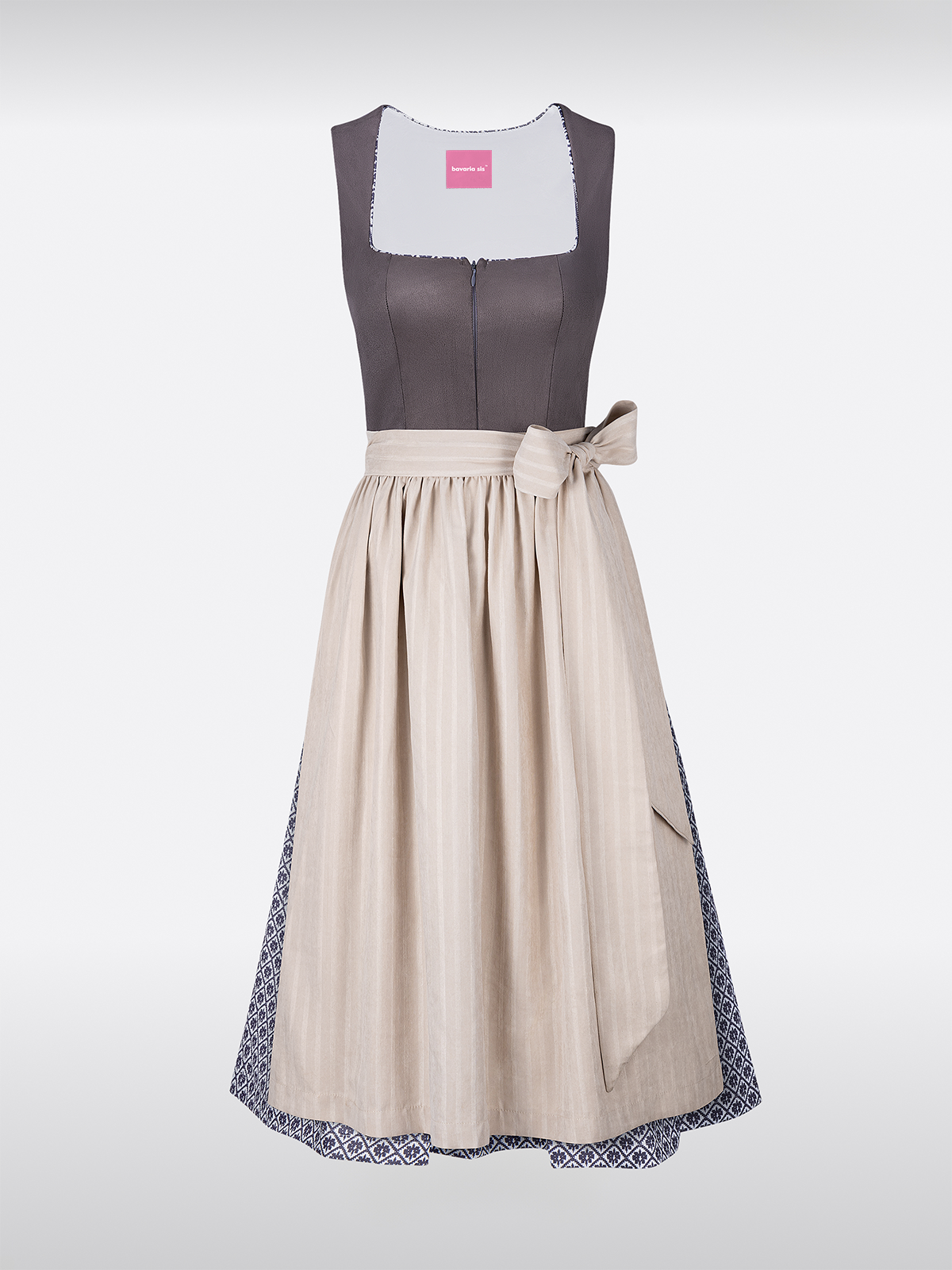 Grijze Rechte Halslijn Gestructureerd Patroon Dirndl