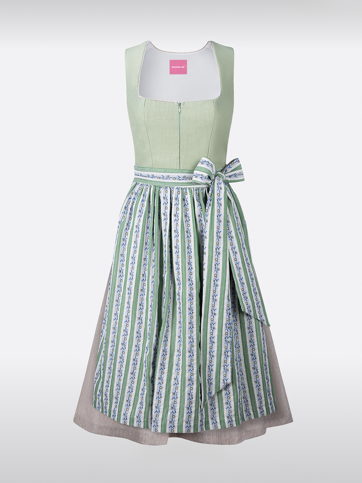 Groene Dirndl met Rechte Halslijn en Bloemenpatroon
