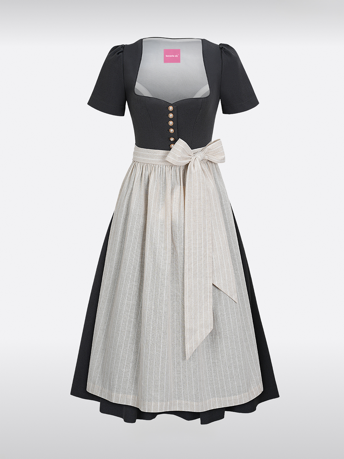 Grijze Hart-Uitsnede Knopen Dirndl