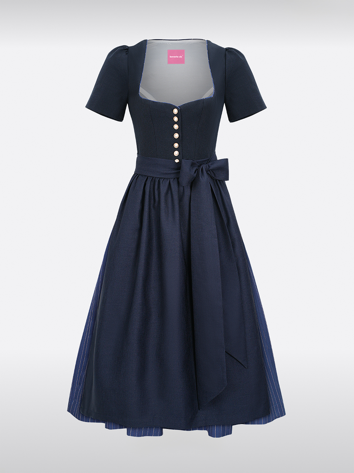 Blauwe Hartvormige Uitsnijding Met Knopen Dirndl