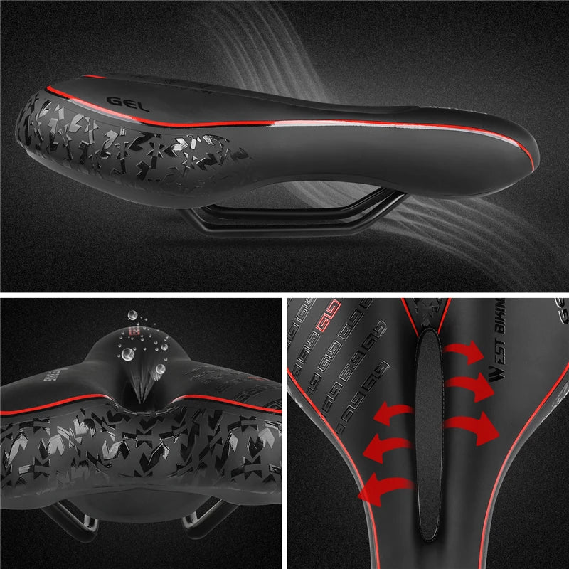 Gel Comfort Fietszadel – Het Meest Comfortabele Fietsstoeltje voor Weg- en MTB, Lichtgewicht PU Leer, Gel + Schuim Vulling, 27cm x 16cm