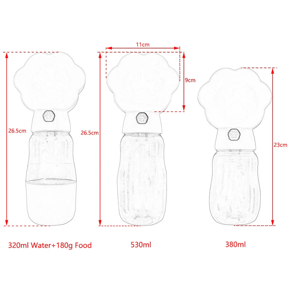 Drinkfles Droppa DuoBottle | 2-in-1 Water- & Voederdispenser voor Honden & Katten | Leaksproof & Draagbaar | 380 ml / 530 ml