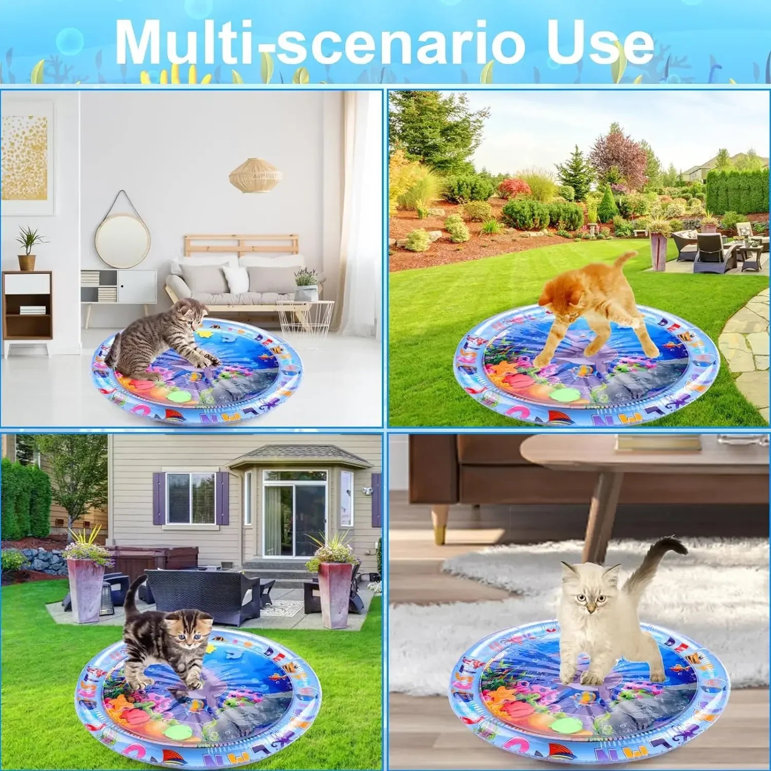 AquaPaws | Interactieve Waterspeelmat voor Katten & Honden | Koelende Zomer Speelmat | Opblaasbaar & Draagbaar | 65 cm / 100 cm