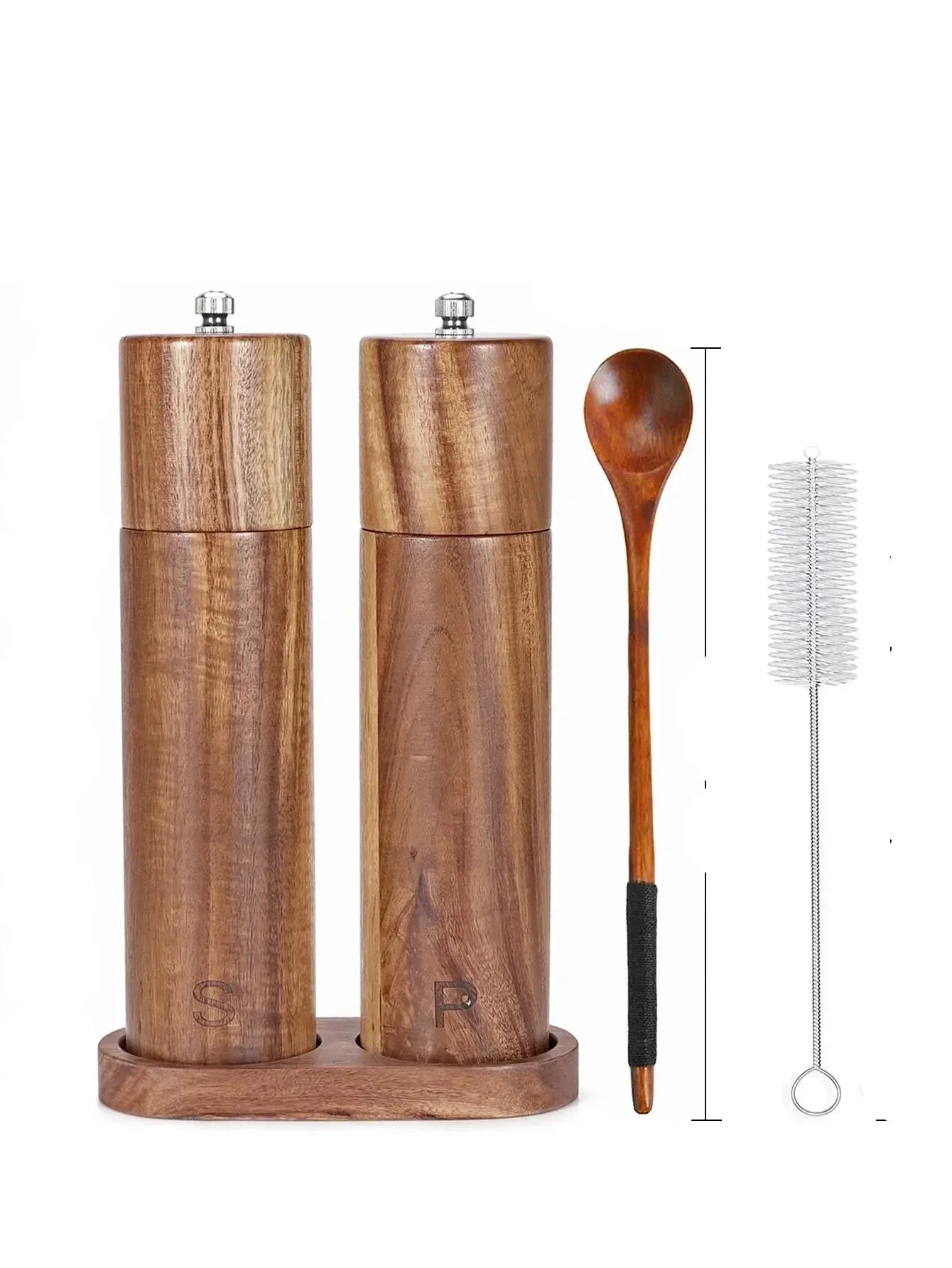 Luxueuze Houten Zout- en Pepermolen Set met Dienblad – WoodSpice