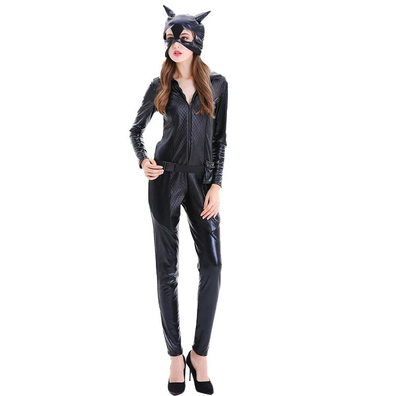 Vrouwelijk Glanzend Halloween Kostuum Catsuit | Lange Mouwen