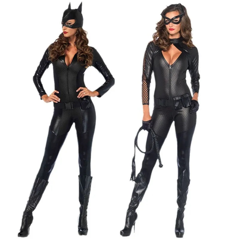 Vrouwelijk Glanzend Halloween Kostuum Catsuit | Lange Mouwen