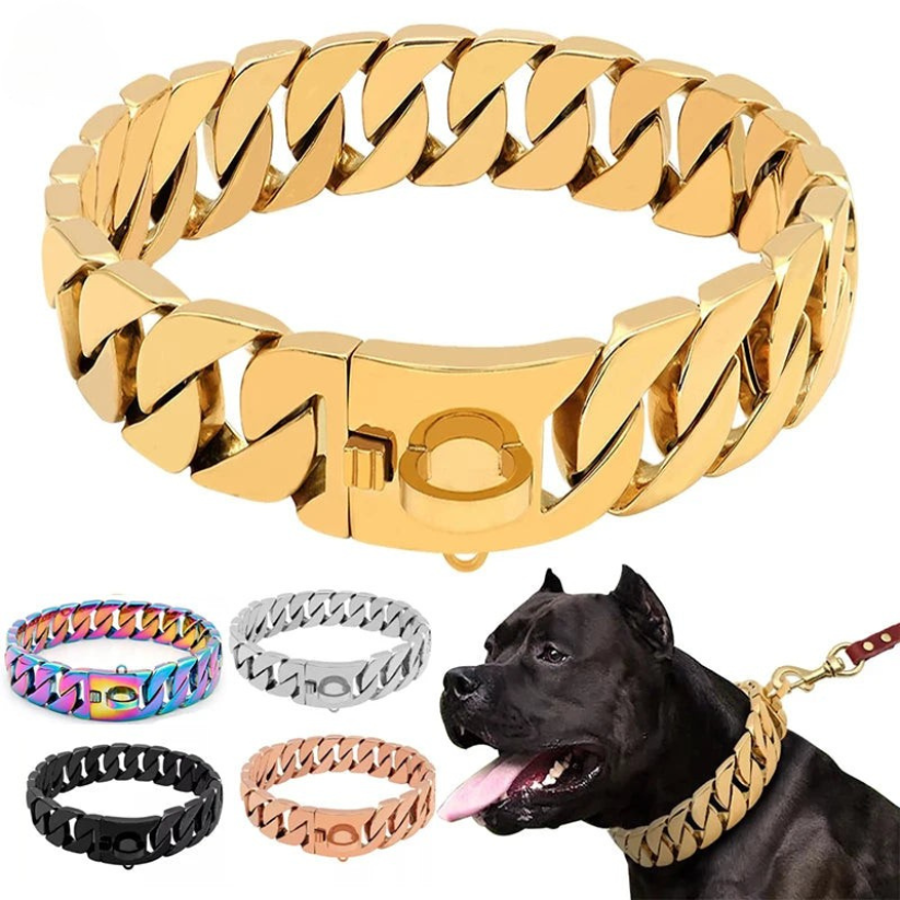 KrachtHals Metalen Hondenhalsband – Robuuste RVS Halsband voor Grote Honden