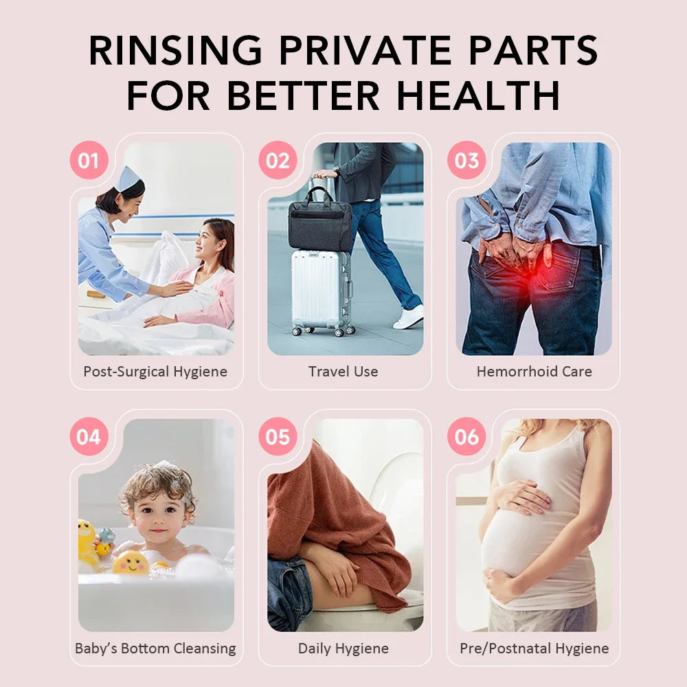 AquaReis Draagbaar Reisbidet – Oplaadbare Hygiëne Reiniger met Twee Waterdrukniveaus