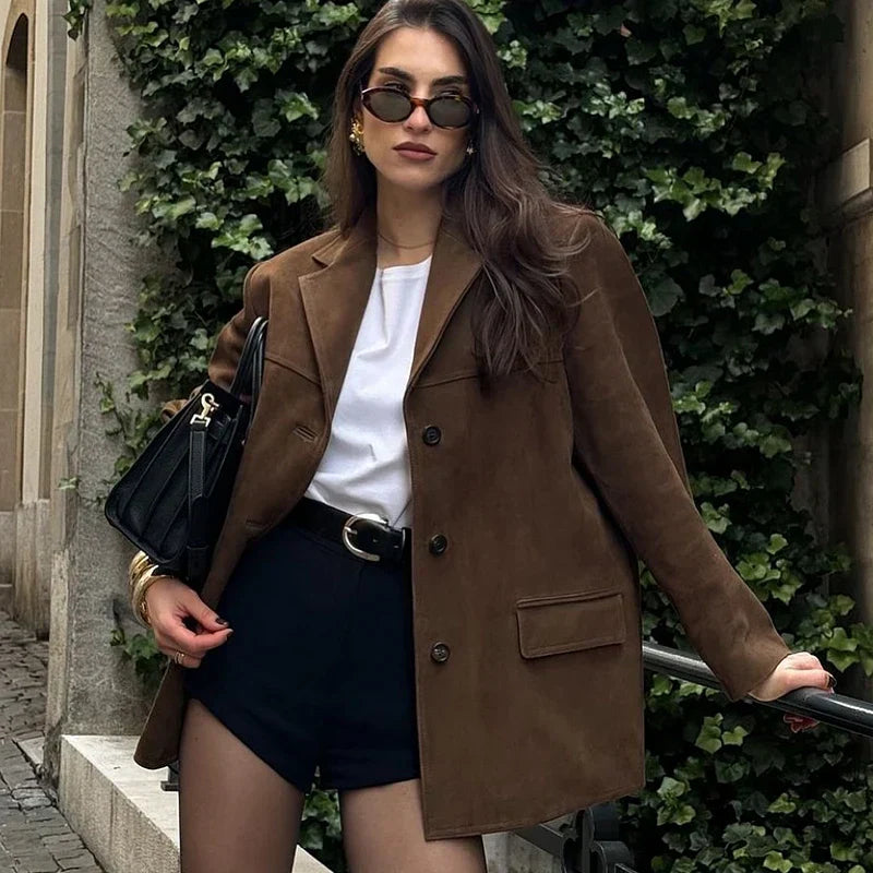 Zwitserse Elegantie Damesjas – Vintage Bruin Leren Demi-Seizoen Look