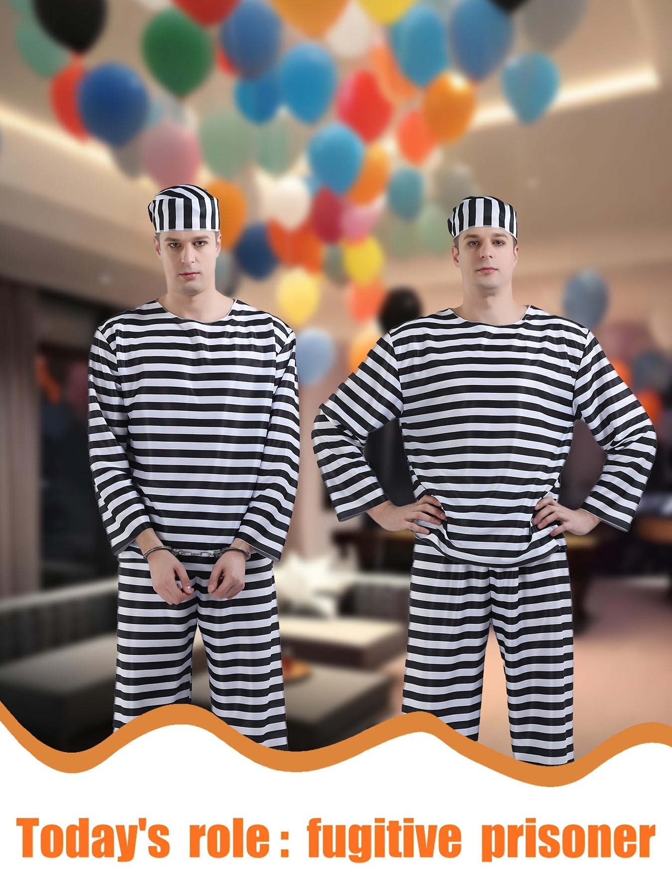 Klassiek Halloween Gevangenis Kostuum Set met Lange Mouwen | Gestreepte Gedetineerde