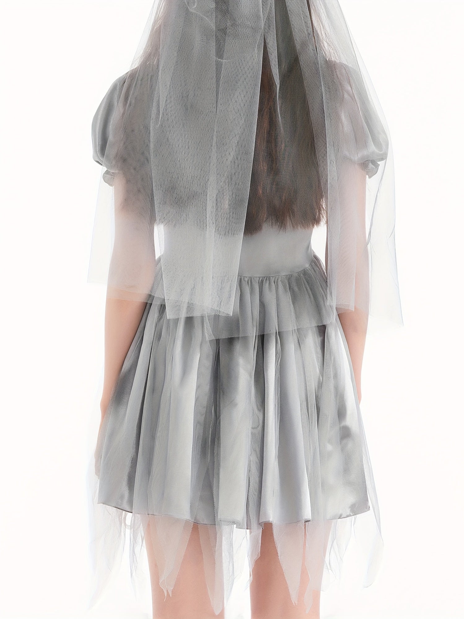 Vrouwen Gothic Puff Sleeve Halloween Lijkbruid Kostuum Jurk | Mini