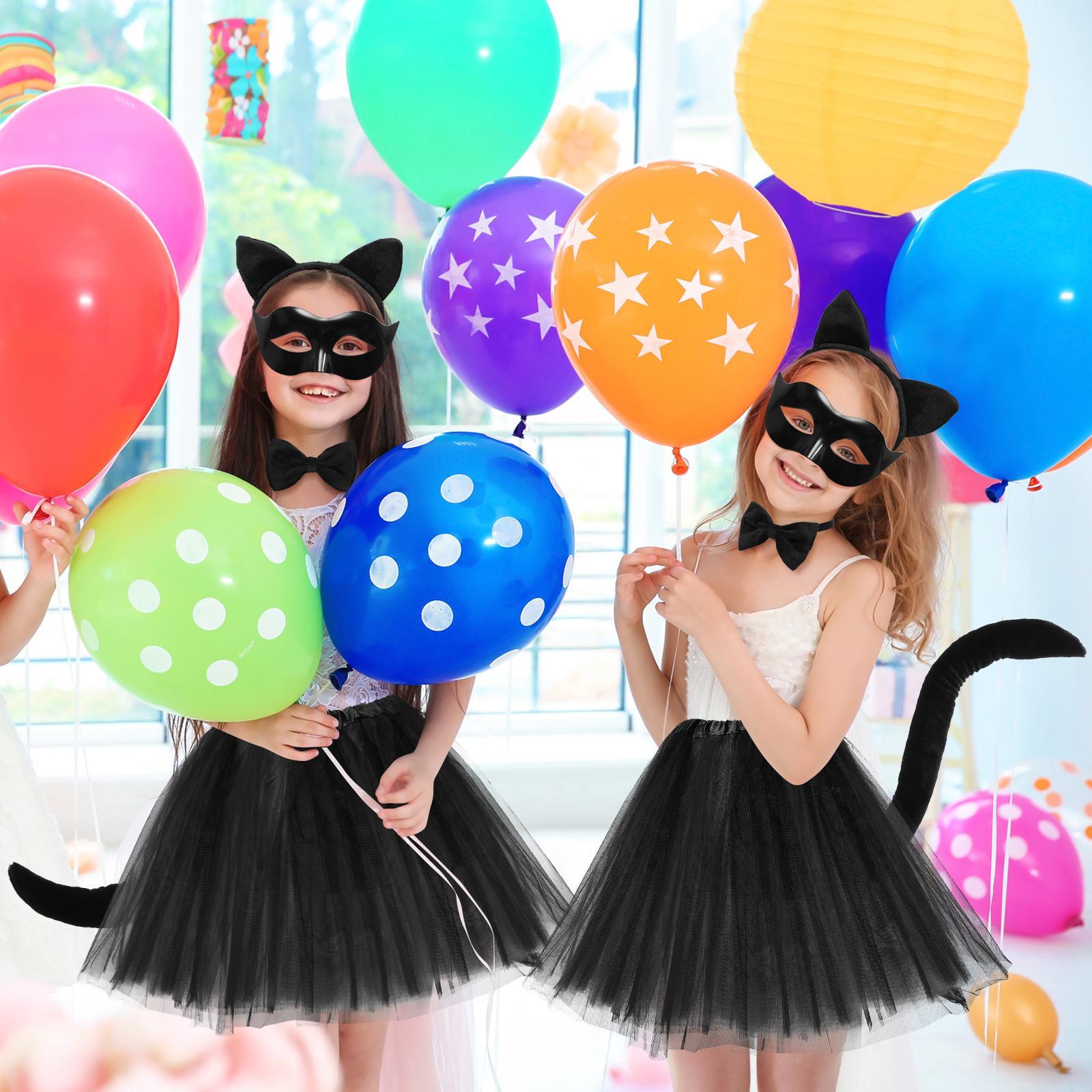 Meisjes Schattige Tulle Halloween Kostuum Jurk Set | Kat Masker Handschoenen Staart