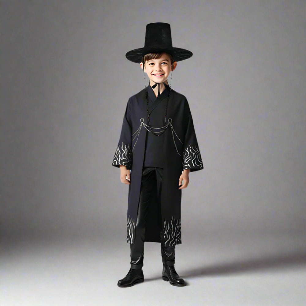 Jongens Zwart Halloween Kostuum Set Koreaanse Hanbok