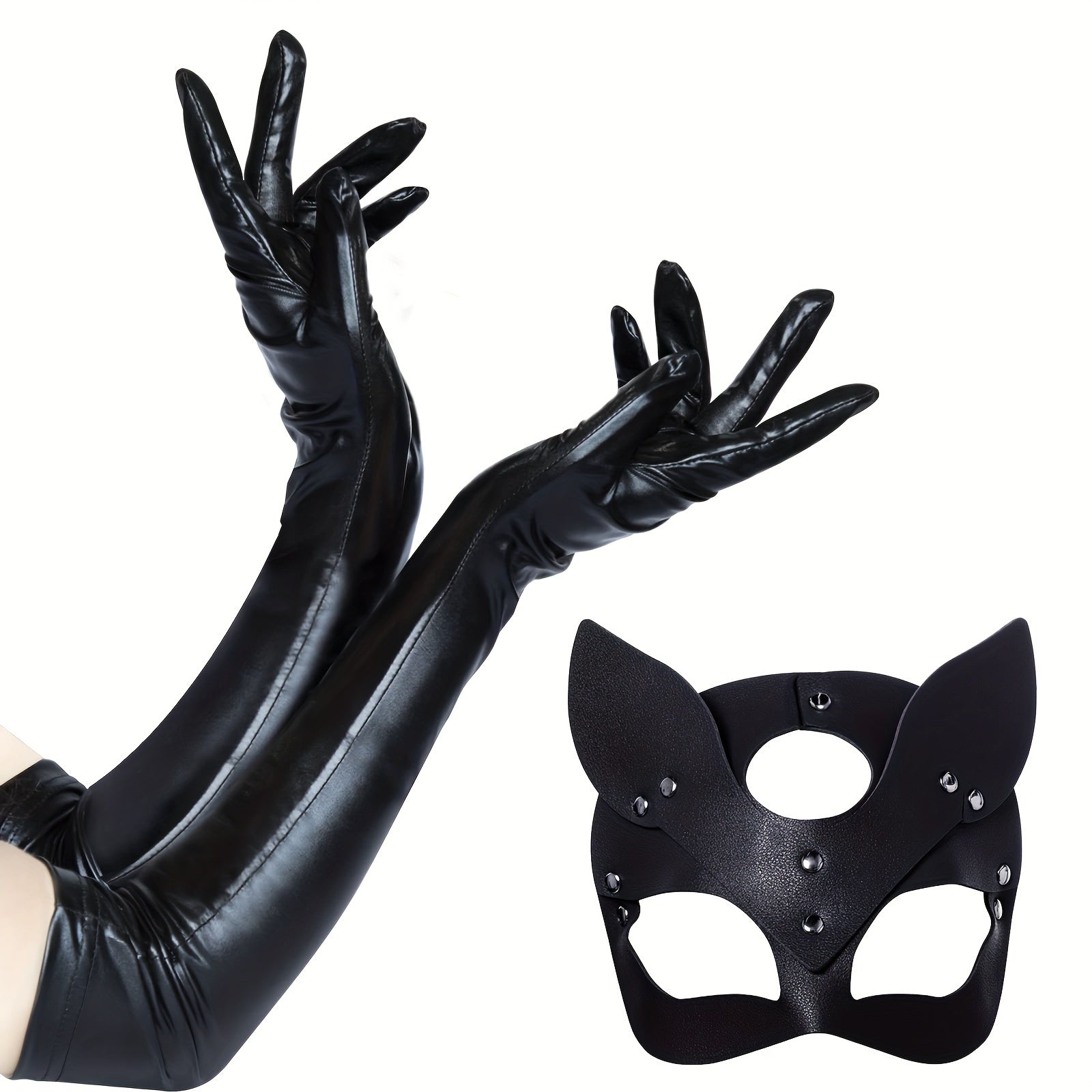 Dames Faux Leren Halloween Kostuumaccessoires | Kat Masker Handschoenen