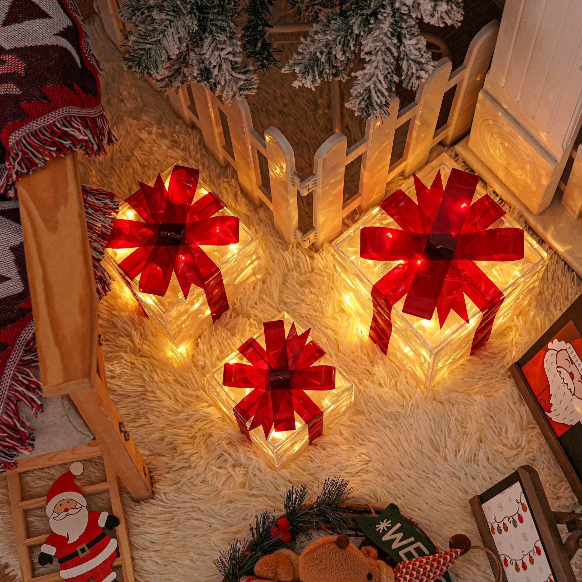 GlowBox LED Cadeauboxen – Set van 3 verlichte kerstcadeaus voor binnen en buiten