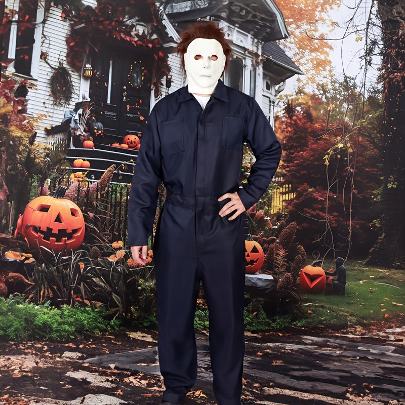 Heren Halloween Kostuum Jumpsuit met Lange Mouwen | Horror Masker