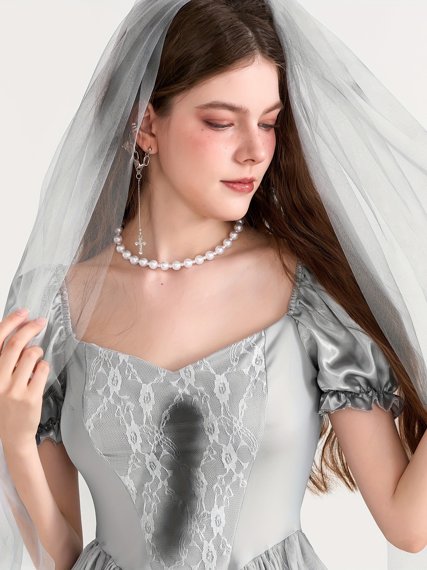 Vrouwen Gothic Puff Sleeve Halloween Lijkbruid Kostuum Jurk | Mini