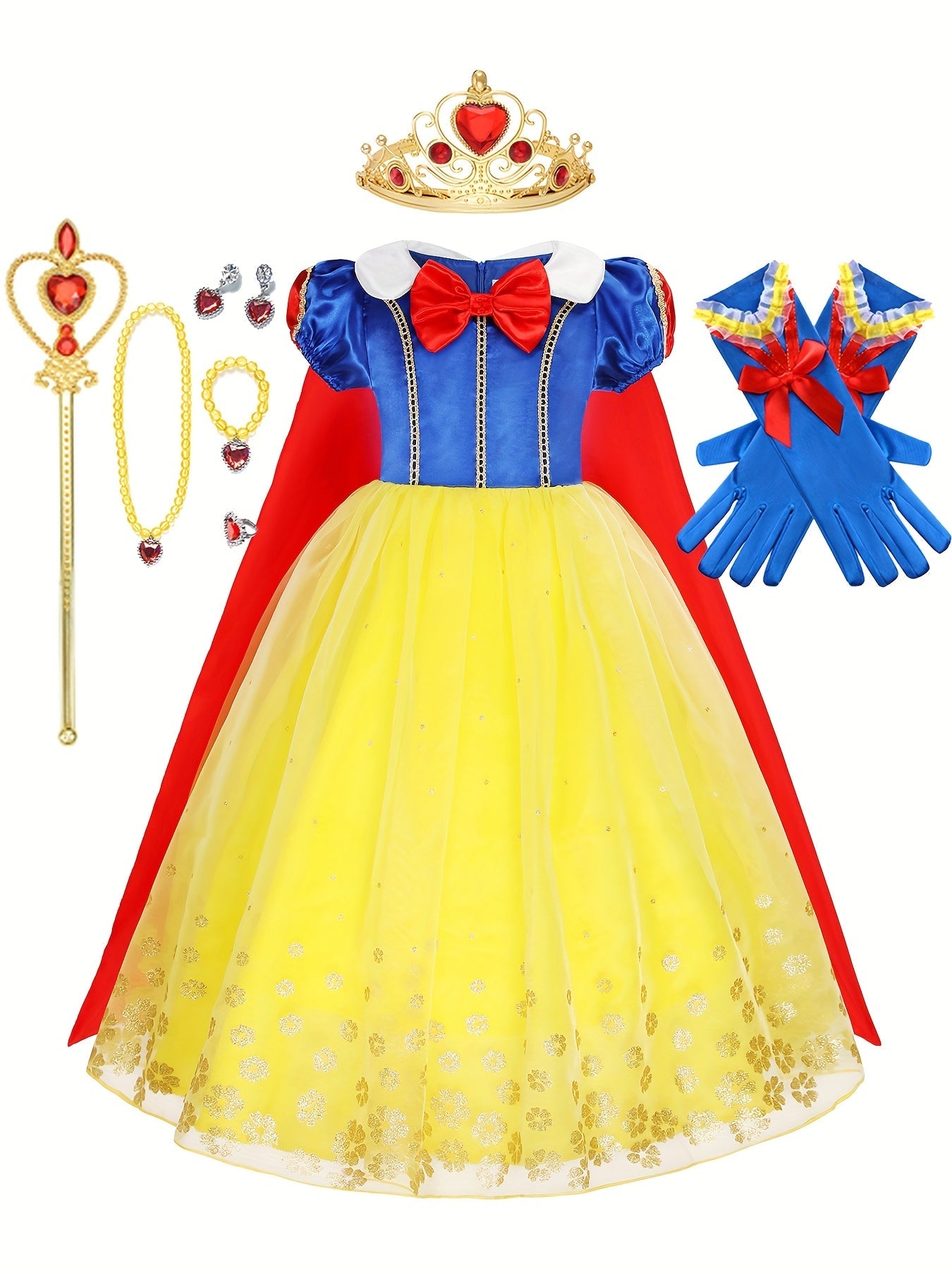 Meisjes Halloween Prinses Sneeuw Kostuum Jurk | Pofmouwen Maxi