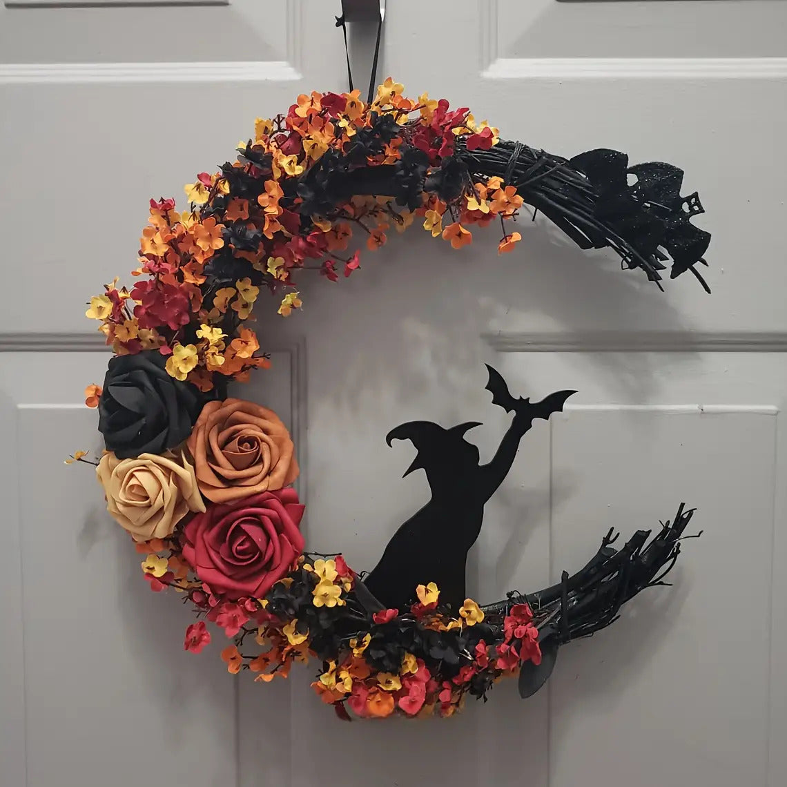 Halloween Rustieke Heks Bloem Wreath | Halvemaan Deur Decor
