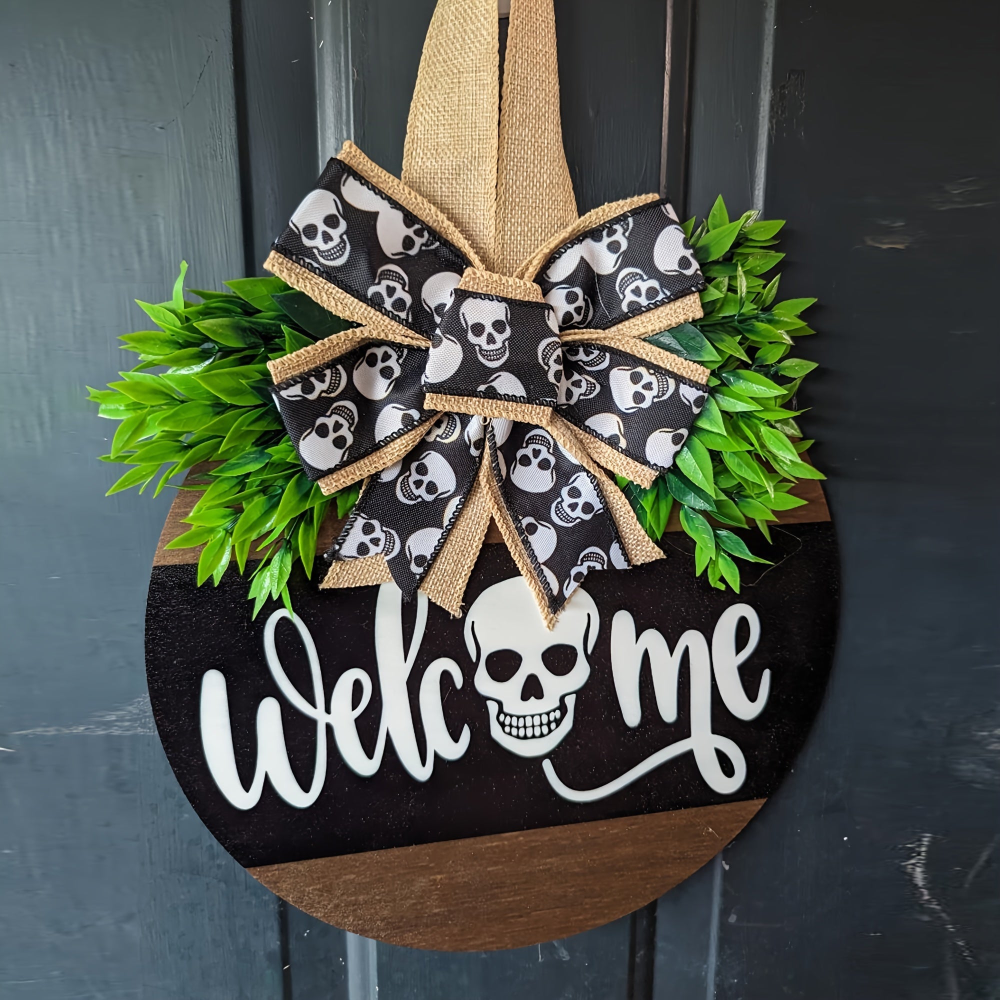Halloween Spooky Skull Deurkrans | Rustieke Welkom Bord