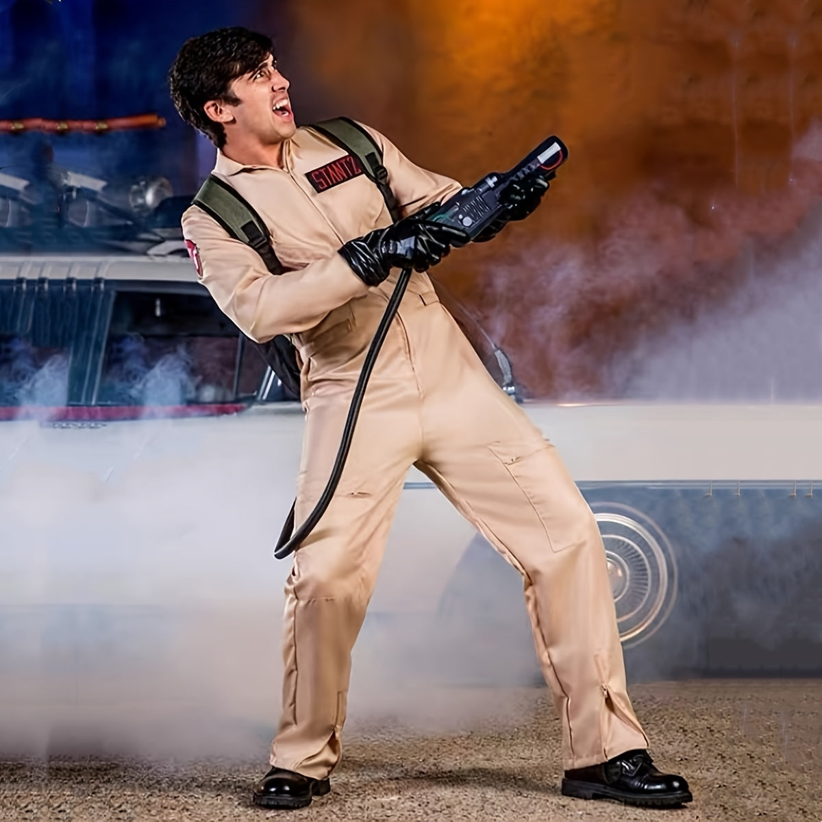 Heren Lange Mouwen Utility Halloween Kostuum Jumpsuit | Rits Sluiting