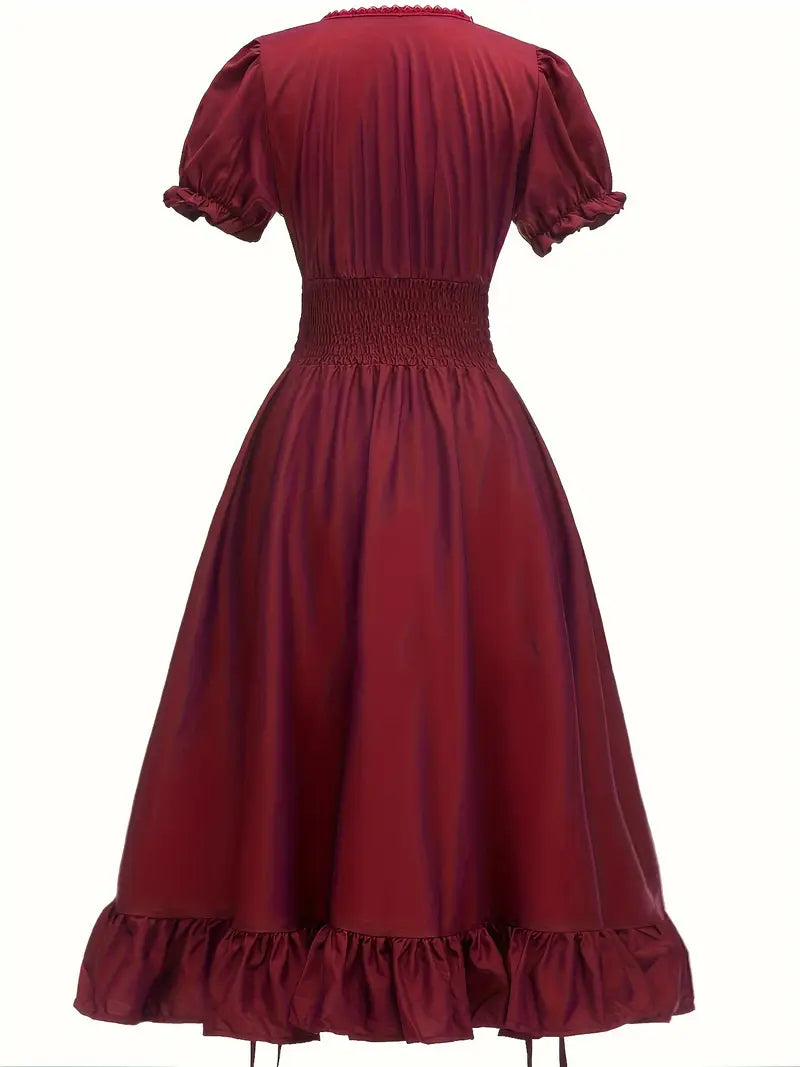 Dames Vintage Puff Sleeve Halloween Kostuum Jurk | Rimpel Maxi