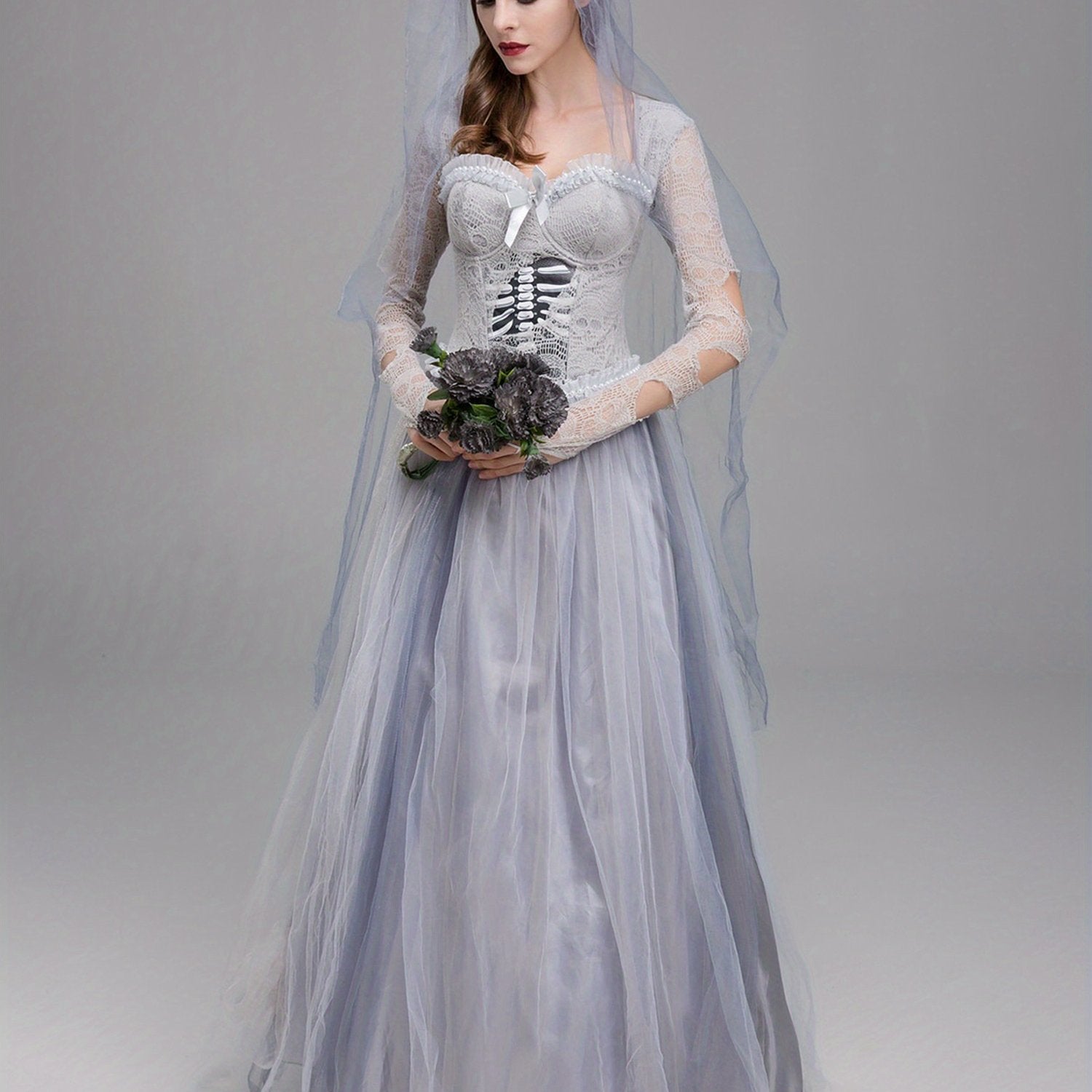 Vrouwen Gothische Kant Halloween Lijk Bruid Kostuum Jurk | Maxi