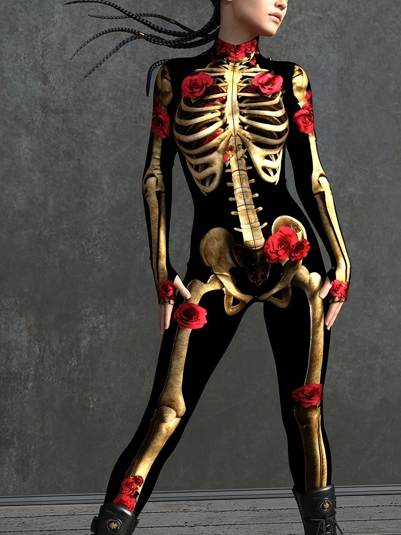 Vrouwen Skeletprint Halloween Kostuum Jumpsuit | Lange Mouwen Rekbaar