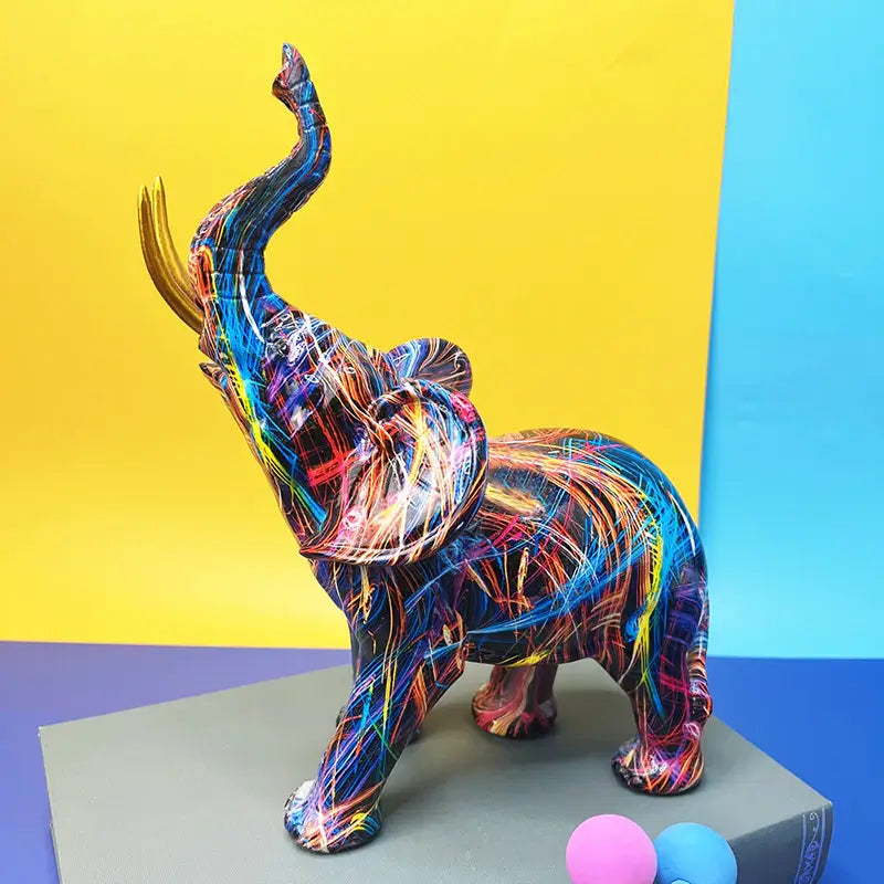 Handgemaakte Abstracte Olifant Standbeeld – Kleurrijke Decoratieve Kunst Sculptuur voor Levendige Woondecoratie