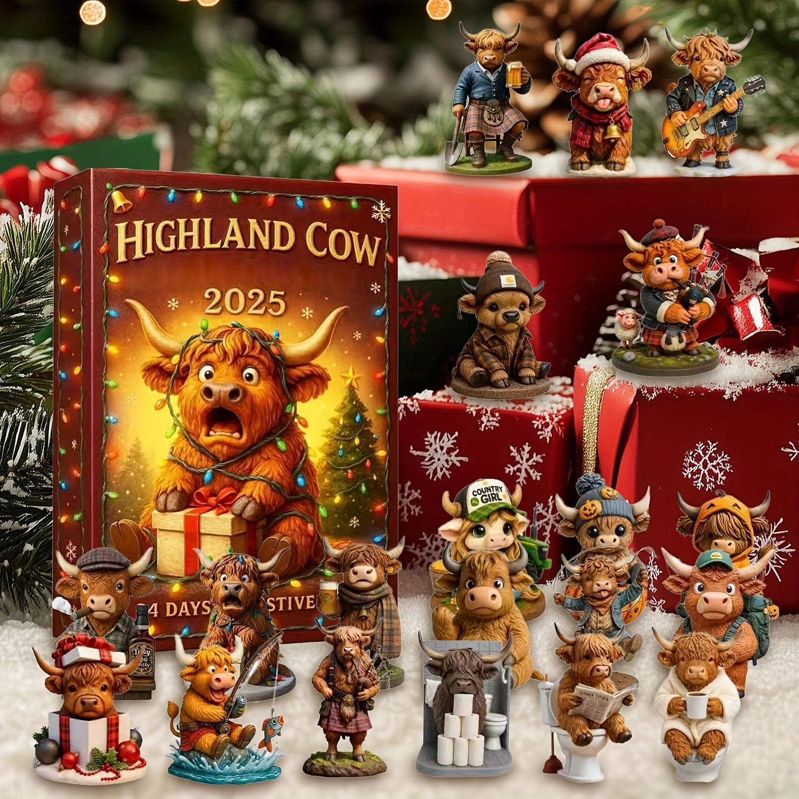 HighlandJoy | 3D Highland Cow Adventkalender 2025 Unieke Kerstervaring 24 Figuren