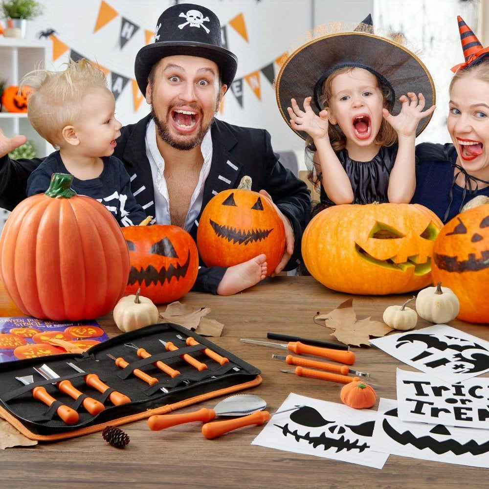 Halloween Pompoen Snijset met Sjablonen | Gemakkelijk Te Snijden Pompoenen Herbruikbare Gereedschappen