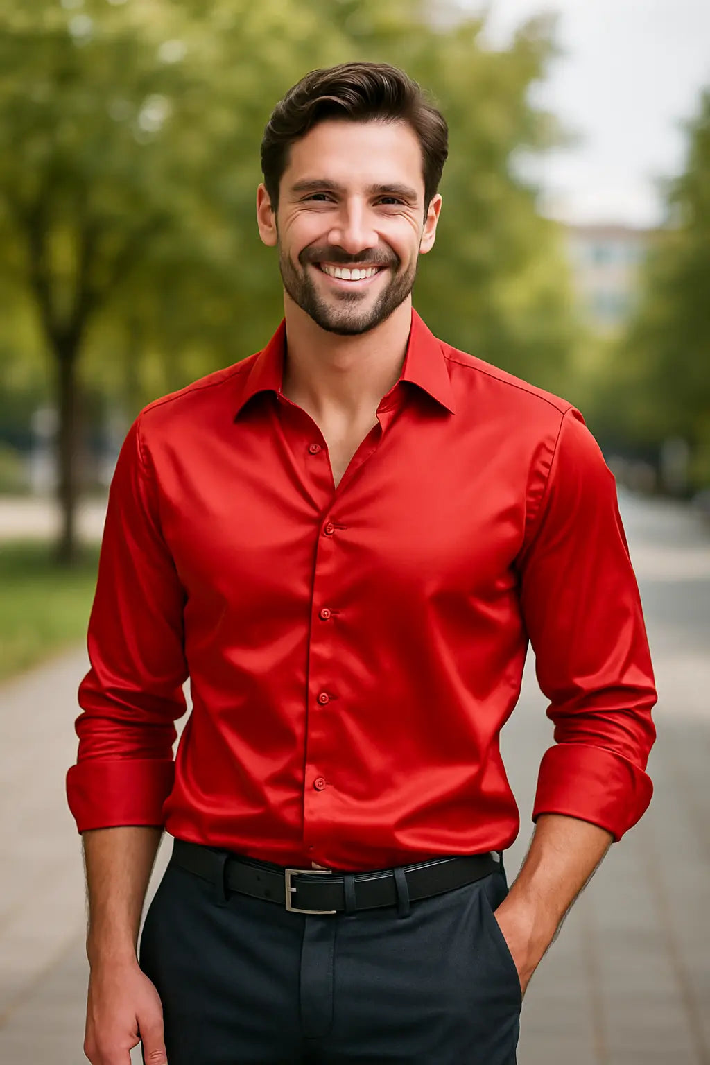 Herenoverhemd SatinElegance – Luxe Satin Slim Fit Blouse met Lange Mouwen