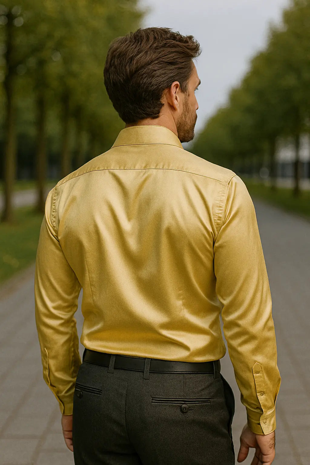 Herenoverhemd SatinElegance – Luxe Satin Slim Fit Blouse met Lange Mouwen