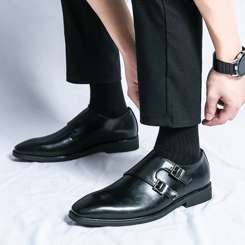 Heren Elegante Leren Monkstrap Schoenen met Gevoerde Binnenzool
